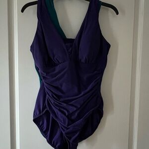 Lands' End Slendersuit Grecian low leg Purple One-Piece Swimsuit